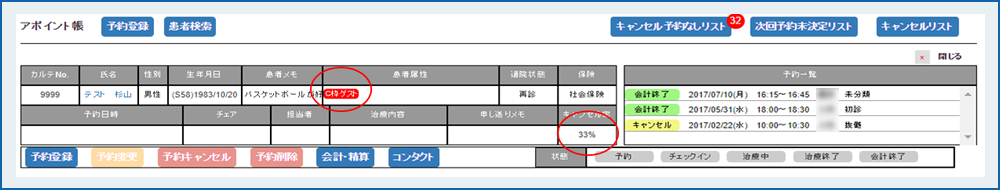 患者毎のキャンセル率が見える